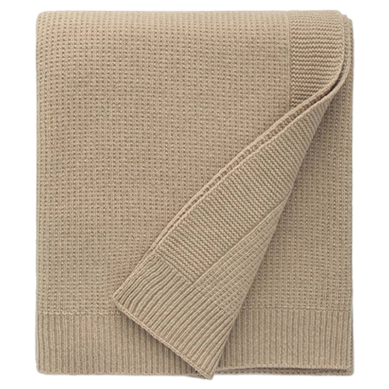 Sferra Modern Pettra Beige Ribbed Lambs Wool Throw Blanket