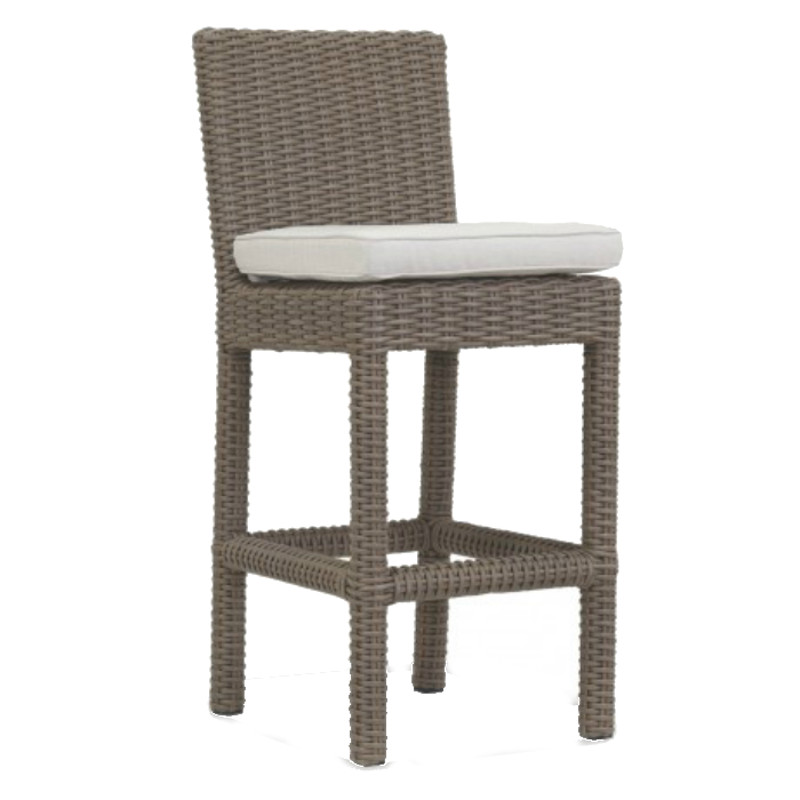 Yuna Coastal Beige Cushion Brown Wicker Outdoor Bar Stool