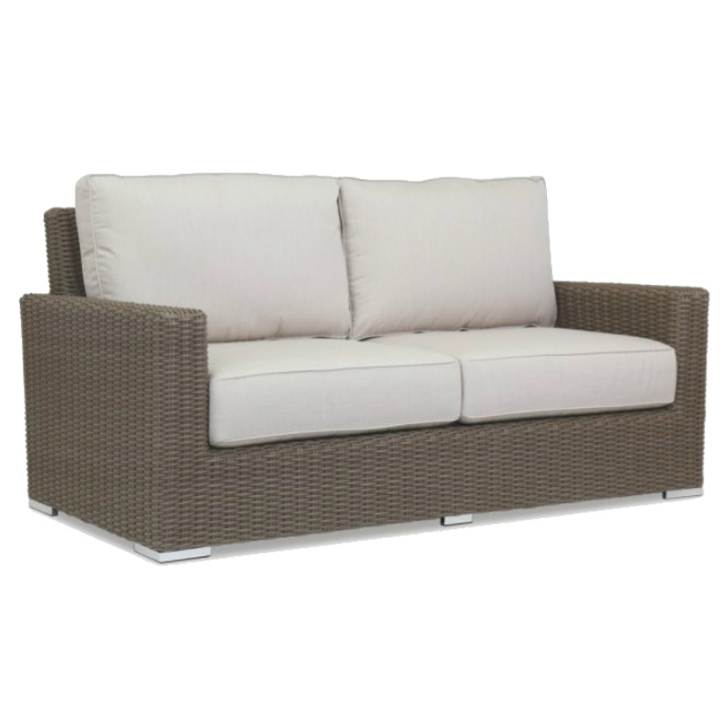 Yuna Coastal Beige Cushion Brown Wicker Outdoor 2 Seater Sofa