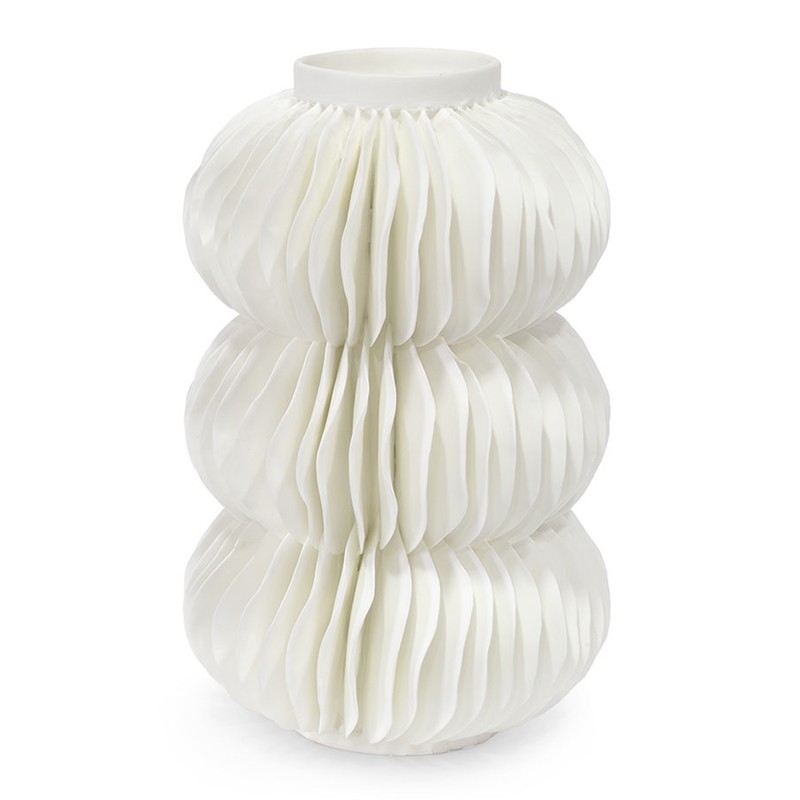 Palecek Antilles Coastal Beach White Porcelain Stacked Decorative Vase