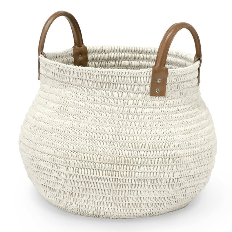 Palecek Cairo Global Bazaar White Cotton Rope Rattan Basket - Small