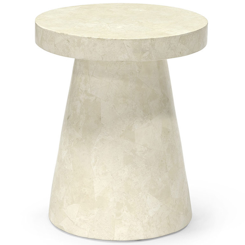 Palecek Foley Modern Classic White Stone Fiberglass Round Outdoor Side End Table