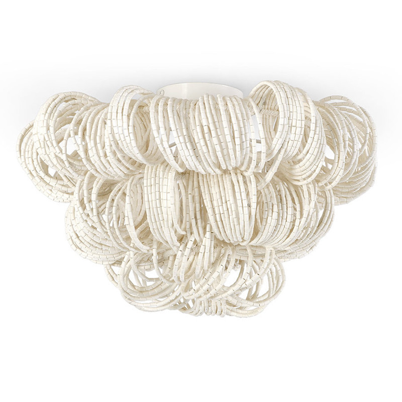Palecek Monroe Coastal Beach Cream White Wood Beaded Semi Flush Mount
