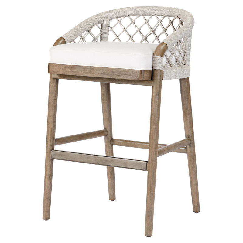 Palecek Otis Coastal Beach White Performance Woven Rope Hardwood Bar Stool