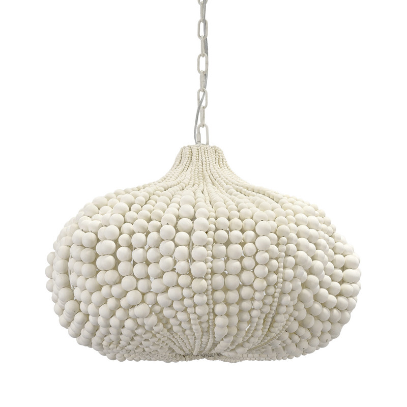 Palecek Point Dume Coastal Beach Cream White Wood Beaded Pendant