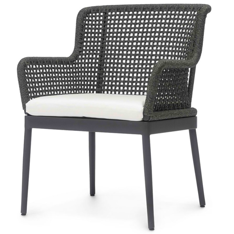 Palecek Somerset Coastal Beach Black Woven Rope Outdoor Dining Arm Chair