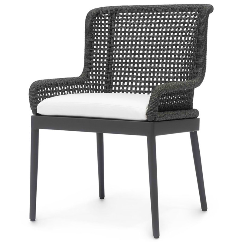 Palecek Somerset Coastal Beach Black Woven Rope Outdoor Dining Side Chair