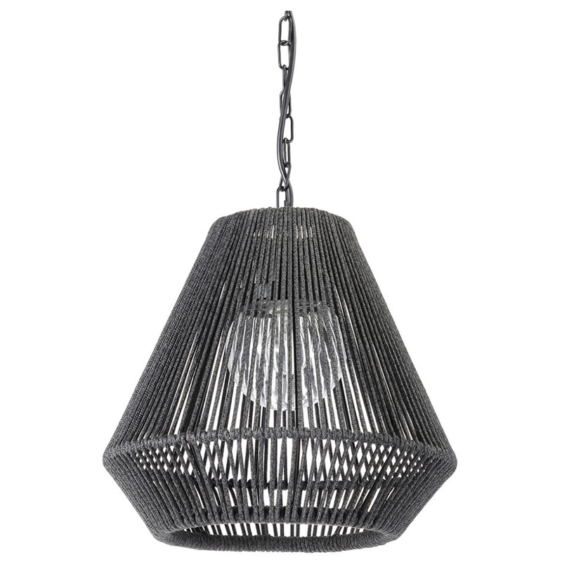 Palecek Tanner Coastal Beach Black Woven Wicker Outdoor Tapered Pendant Lantern