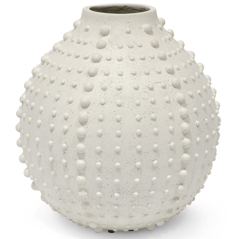 Palecek Urchin Coastal Beach White Stonecast Outdoor Decorative Vase - Large