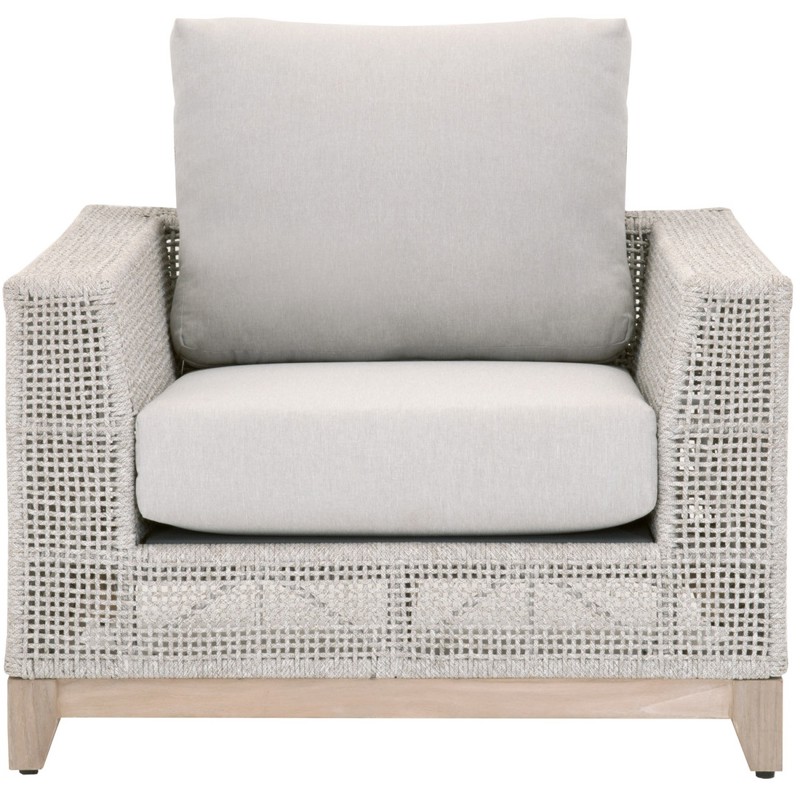 Alaina Coastal Beach Grey Woven Rope Teak Wood Outdoor Arm Chair