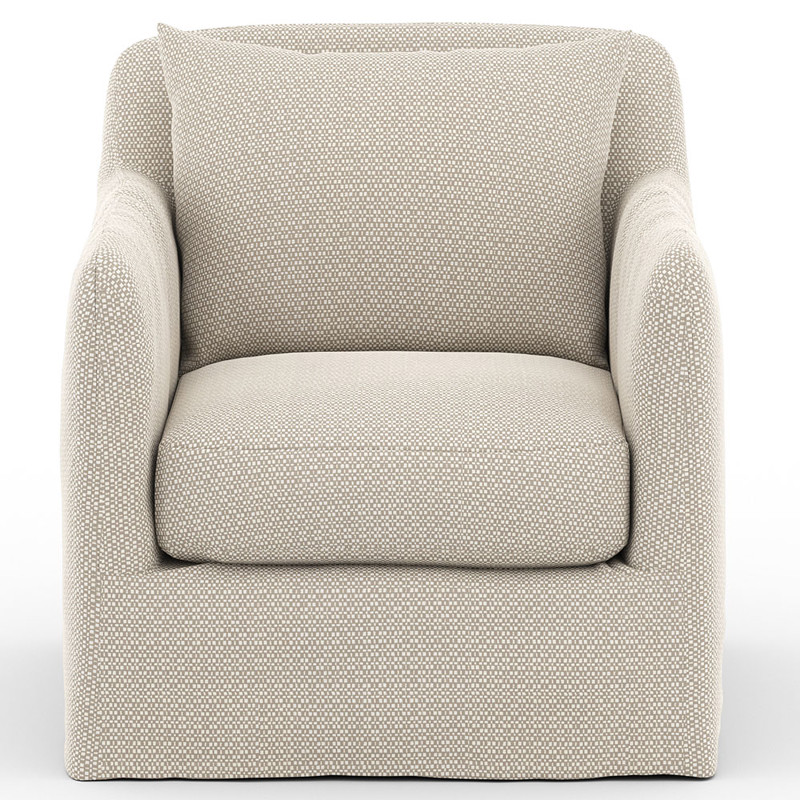 Cassandra Modern Sand Beige Cushion Slipcovered Outdoor Swivel Arm Chair