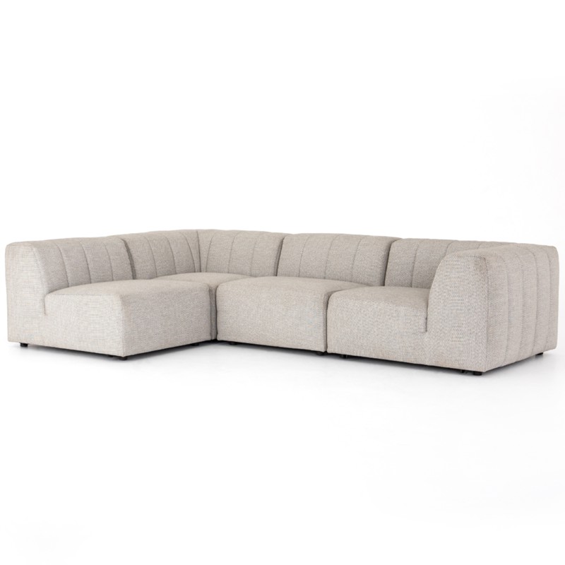Hannah Modern Grey Channel Tufted 4 Piece Outdoor Sectional - 121"Wx78"D