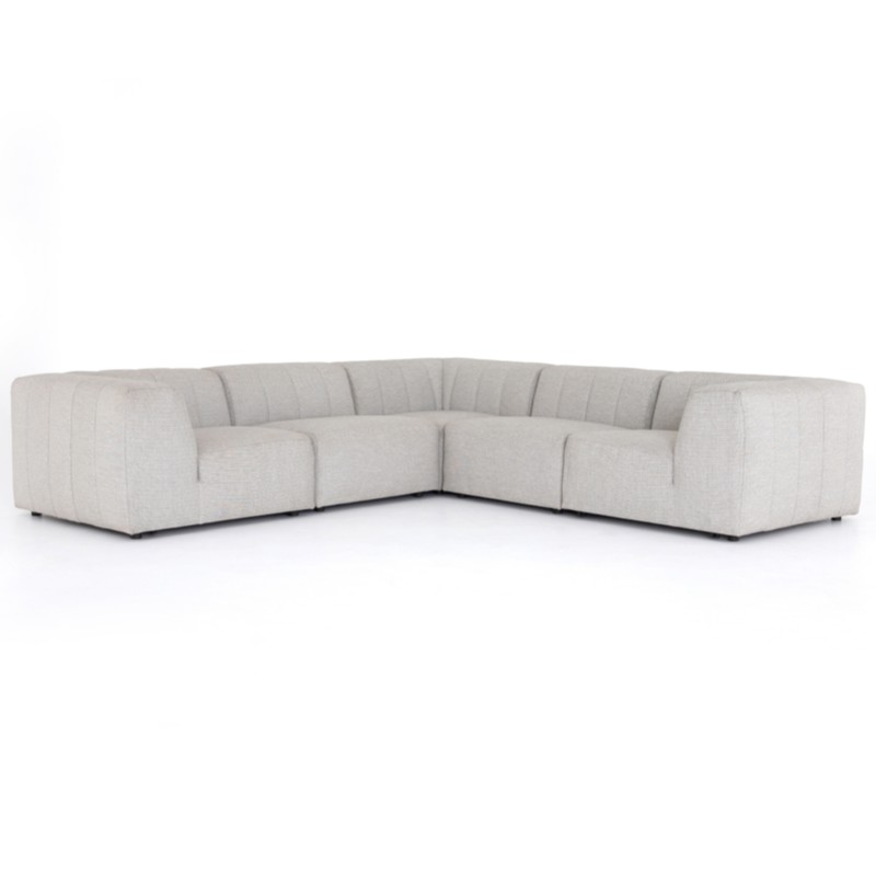 Hannah Modern Grey Channel Tufted 5 Piece Outdoor Sectional - 121"Wx121"D
