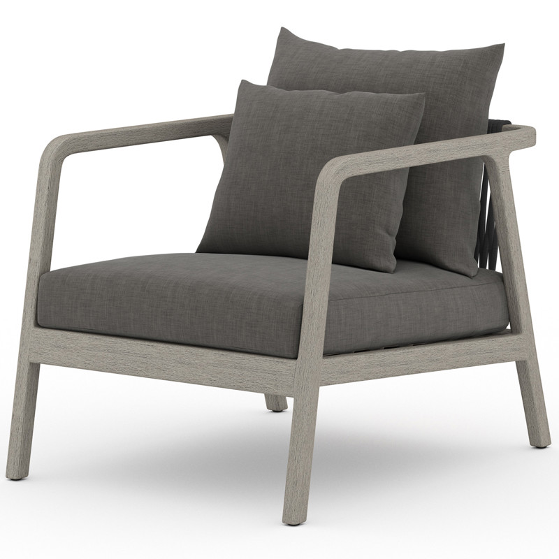 Naomi Modern Classic Black Cushion Grey Teak Wood Outdoor Lounge Arm Chair