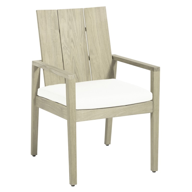 Ashland Modern Oyster Grey Teak White Cushion Outdoor Dining Arm Chair