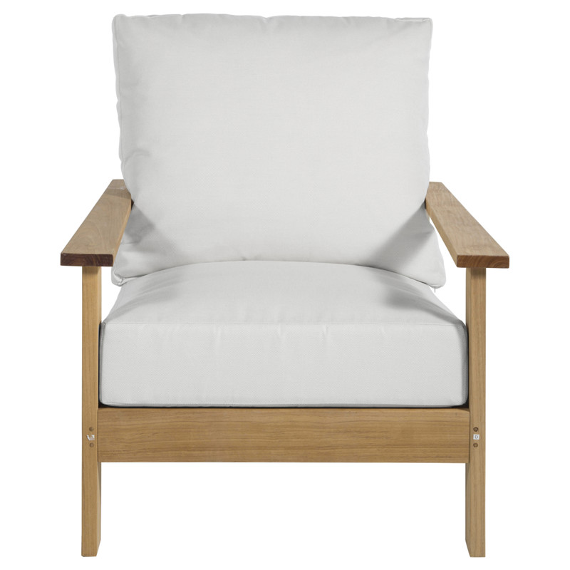Ashland Modern White Cushion Natural Teak Outdoor Lounge Chair