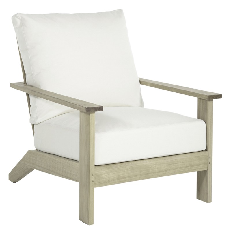 Ashland Modern White Cushion Oyster Grey Teak Outdoor Lounge Chair