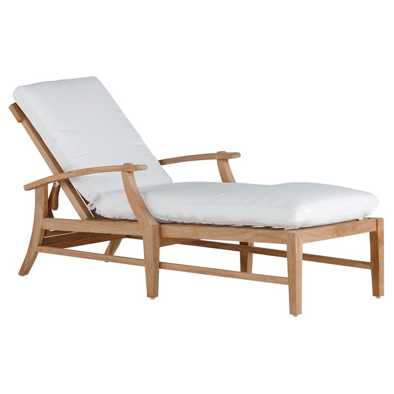 Croquet Coastal Natural Teak Wood Cushion Outdoor Chaise Lounge