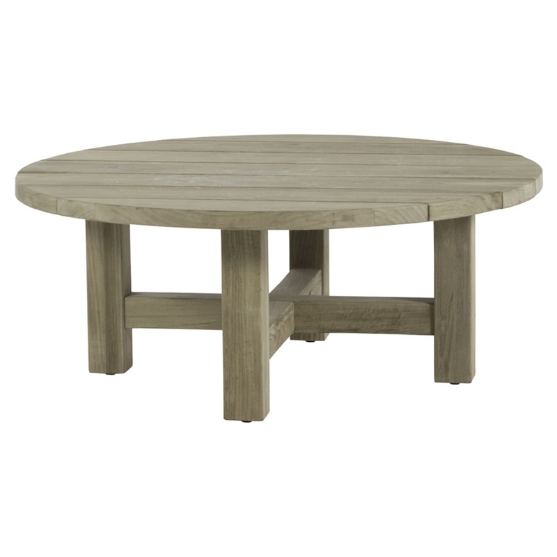 Croquet Coastal Oyster Grey Teak Wood Round Outdoor Coffee Table