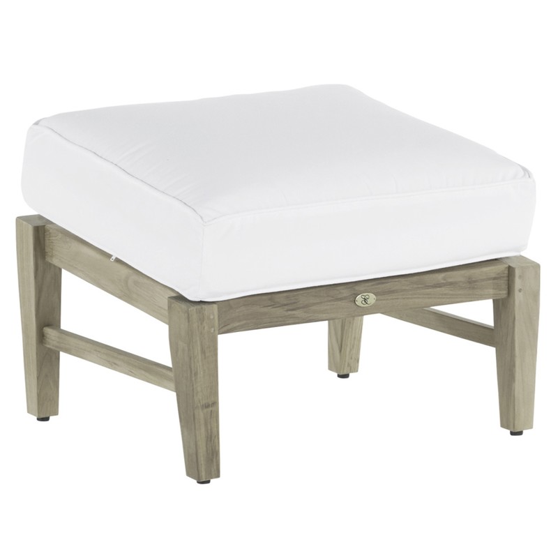 Croquet Coastal Oyster Grey Teak White Cushion Outdoor Ottoman