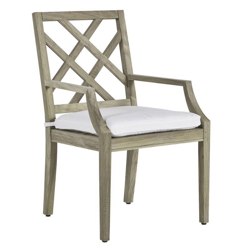 Haley French Oyster Grey Teak Wood Outdoor Dining Arm Chair