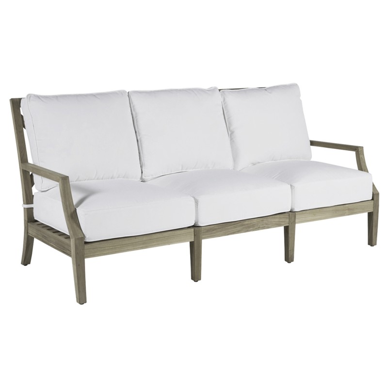 Haley French White Cushion Grey Teak Outdoor Sofa - 81.75"W