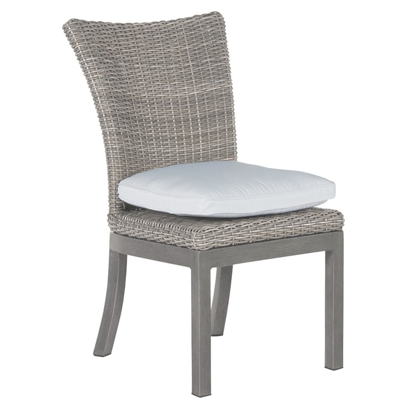 Rustic Modern Oyster Grey Woven Wicker Outdoor Dining Side Chair
