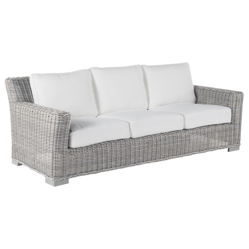 Rustic Modern Oyster Grey Woven Wicker Modern Outdoor Sofa - 81.25"W