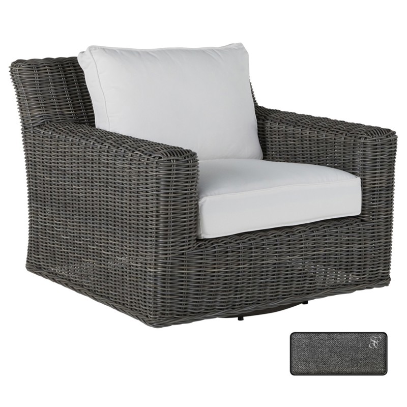 Rustic Modern Slate Grey Wicker Swivel Lounge Chair and Speaker