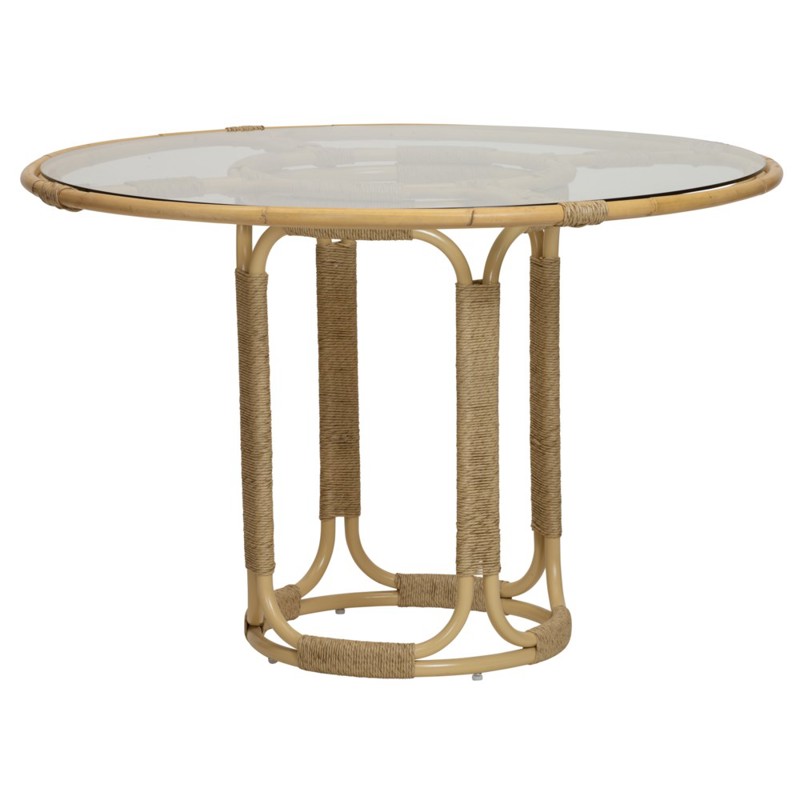 Rina Ellen Coastal Beach Natural Rattan Round Outdoor Dining Table - 47"