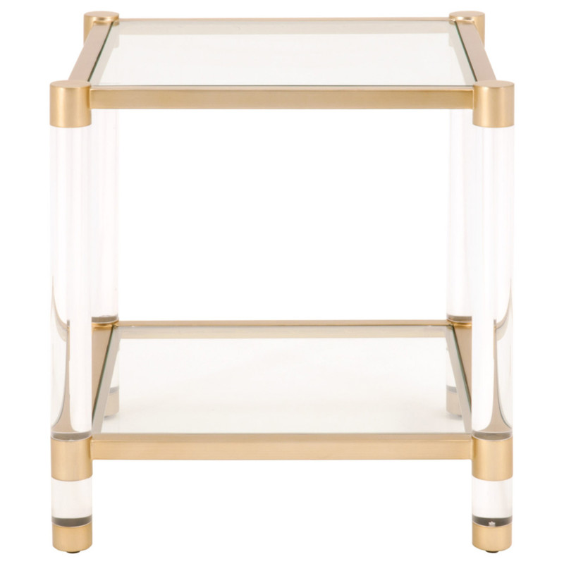 Rowan Modern Classic Glass Top Clear Acrylic Gold Metal Frame Side End Table