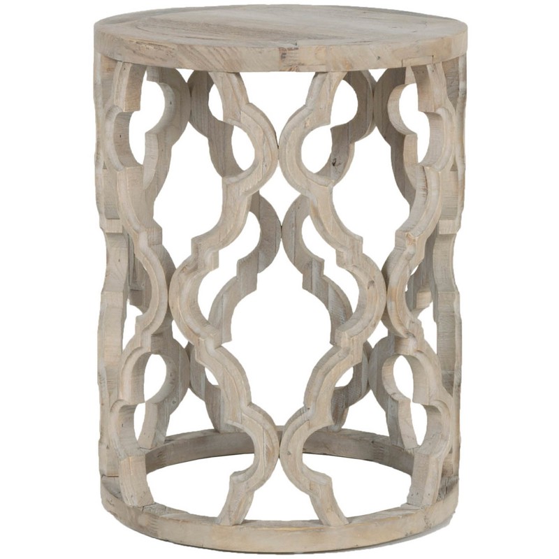 Mia French Country Smoke Grey Reclaimed Wood Round Side End Table - Small