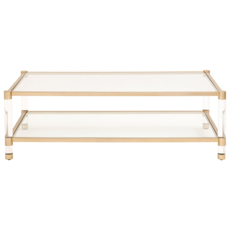 Rowan Modern Classic Glass Top Clear Acrylic Gold Metal Frame Rectangular Coffee Table