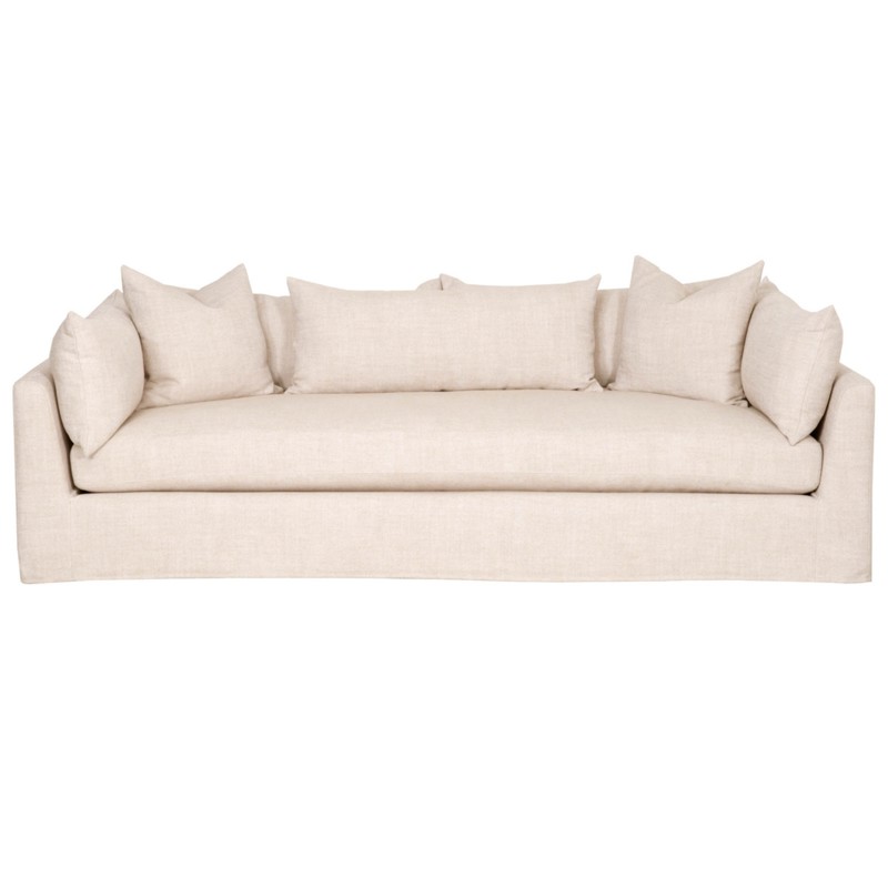 Nathan Modern Classic Beige Slipcovered Espresso Birch Wood Sofa