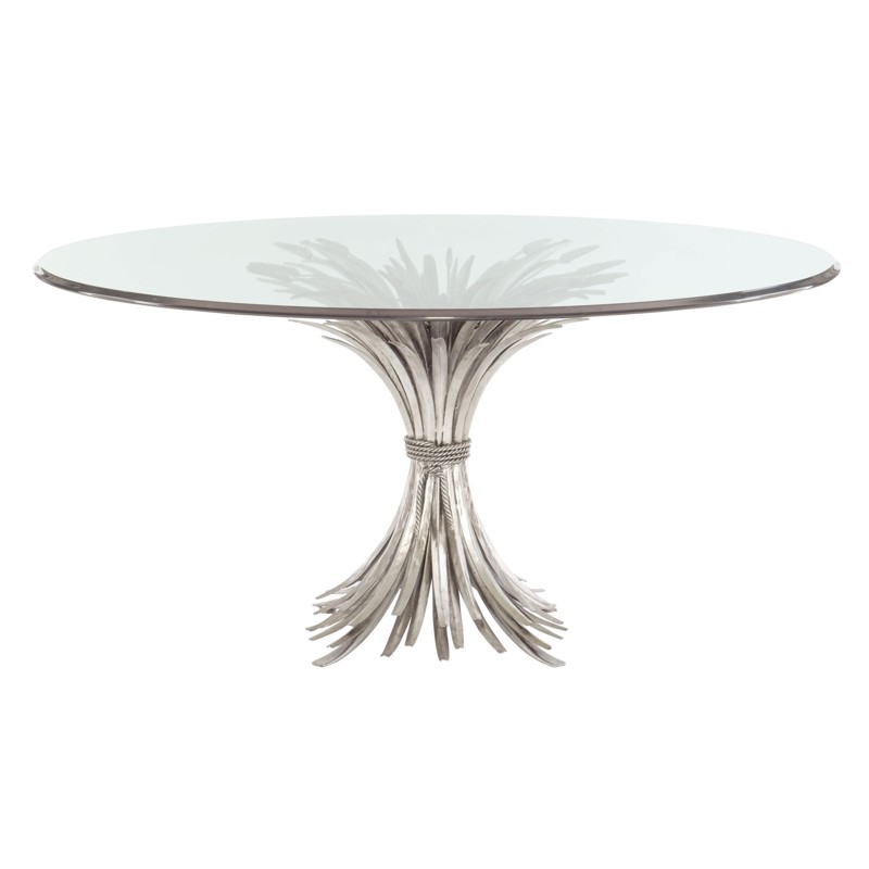 Selena Modern Classic Glass Silver Metal Leaves Round Dining Table - 48"