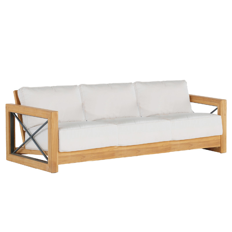Malta Modern Natural Teak White Cushion Outdoor Sofa - 80"W