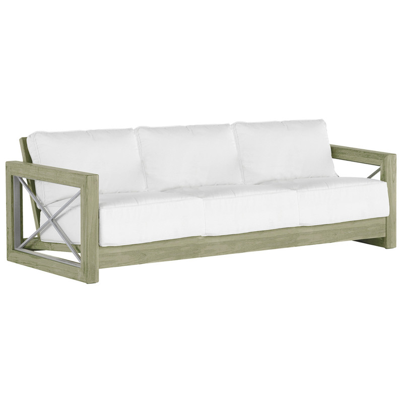 Malta Modern Oyster Grey Teak White Cushion Outdoor Sofa - 80"W