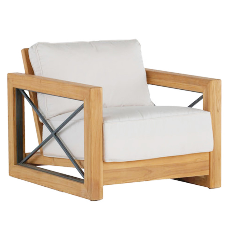 Malta Modern Natural Teak White Cushion Outdoor Lounge Chair