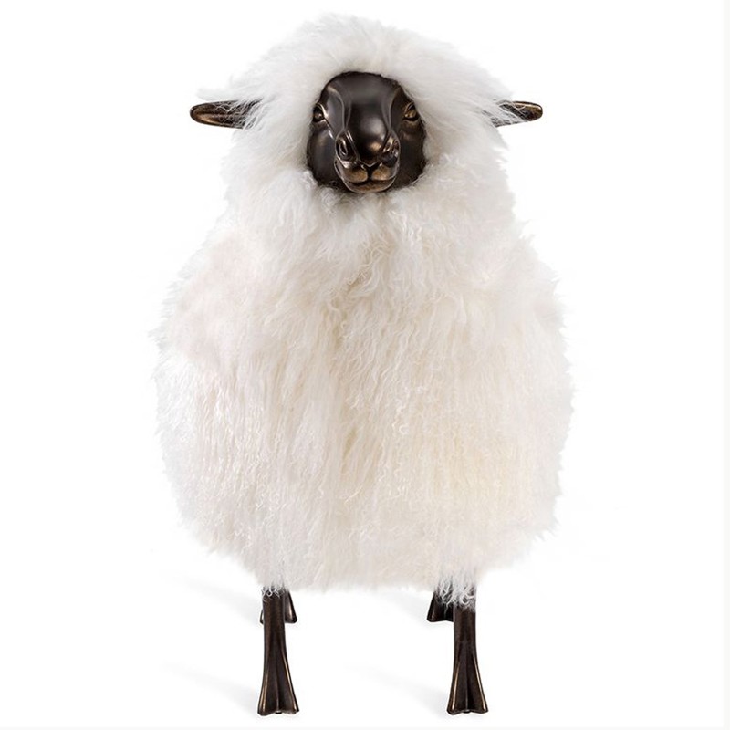Seamus Modern Ivory Sheepskin Antique Bronze Sheep Statue