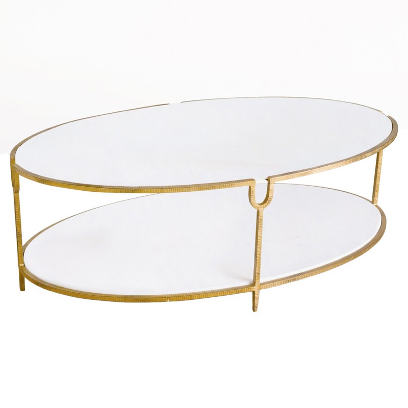 Lorcan Hollywood Regency Ivory Stone Oval Coffee Table