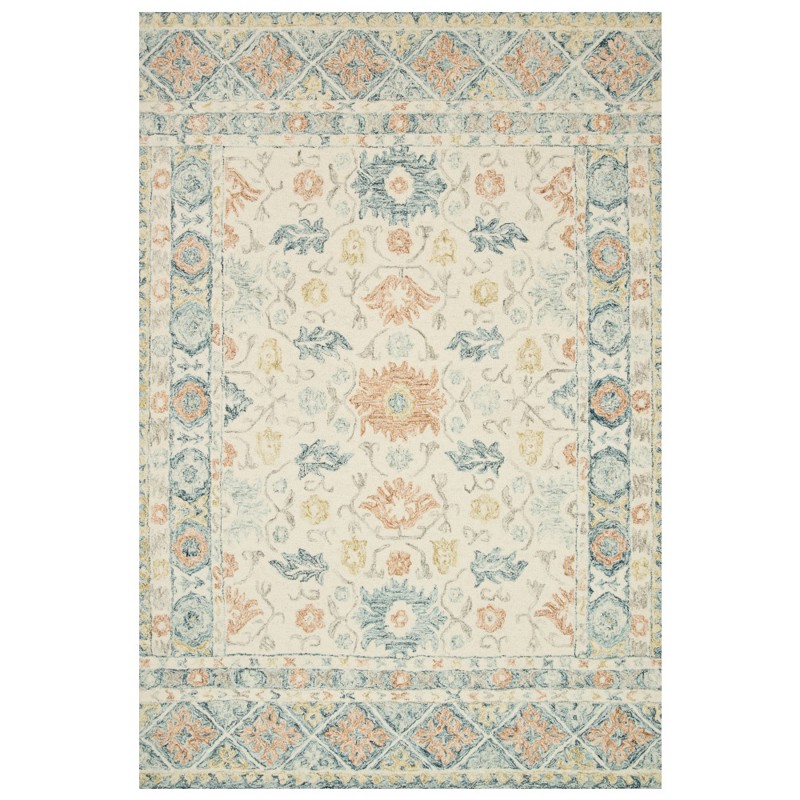 Jareth French Country Ivory Blue Wool Patterned Rug - 3'6"x5'6"
