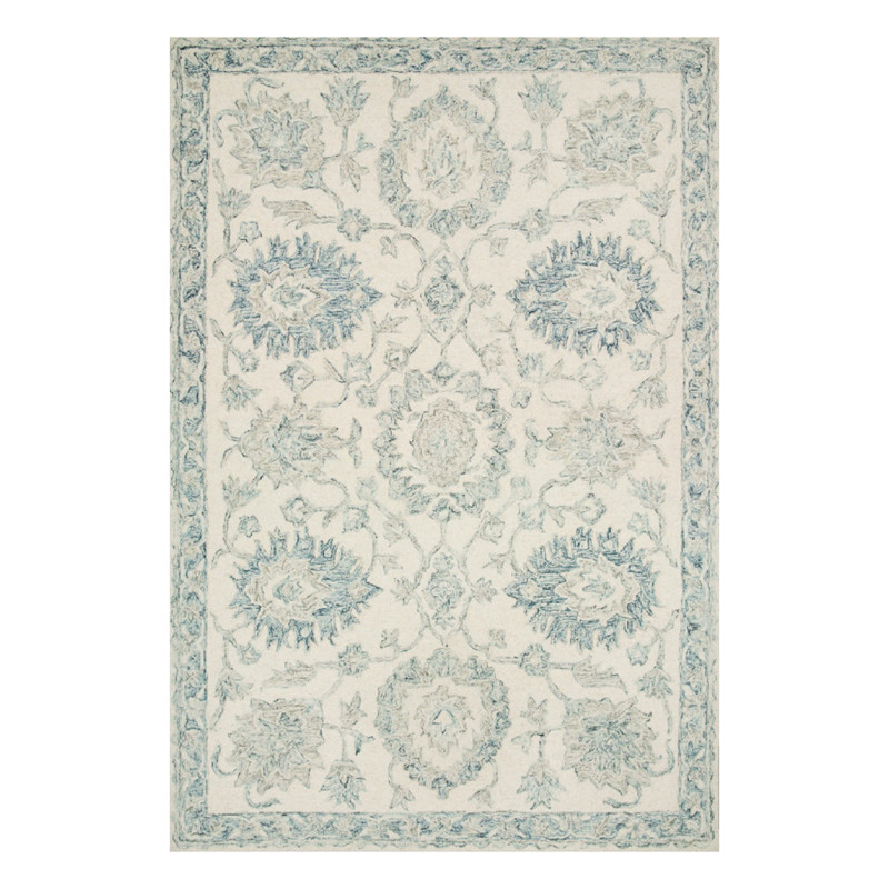 Jareth French Country Blue Wool Floral Patterned Rug - 3'6"x5'6"