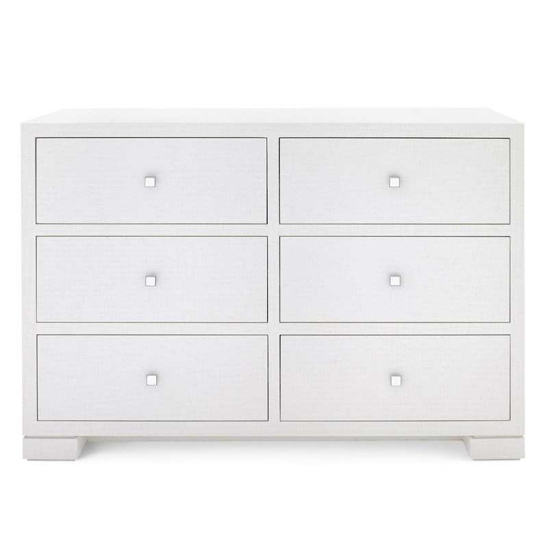 Frances Modern Classic White Grasscloth 6-Drawer Wood Dresser
