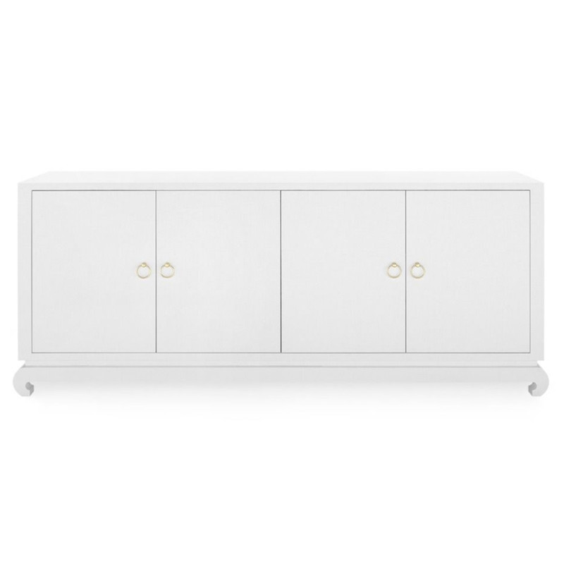 Meredith Modern Classic White Grasscloth Wood Media Cabinet