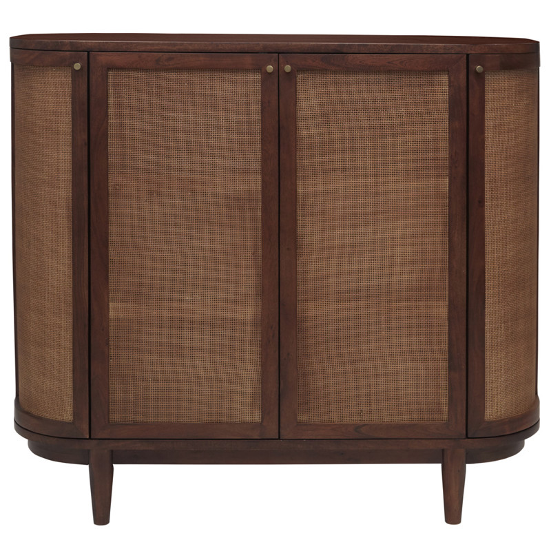 Daphne Mid Century Dark Acacia Wood Woven Cane Rattan Sideboard