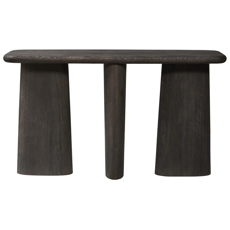 Laura Rustic Lodge Black Oak Wood Round Edge Console Table