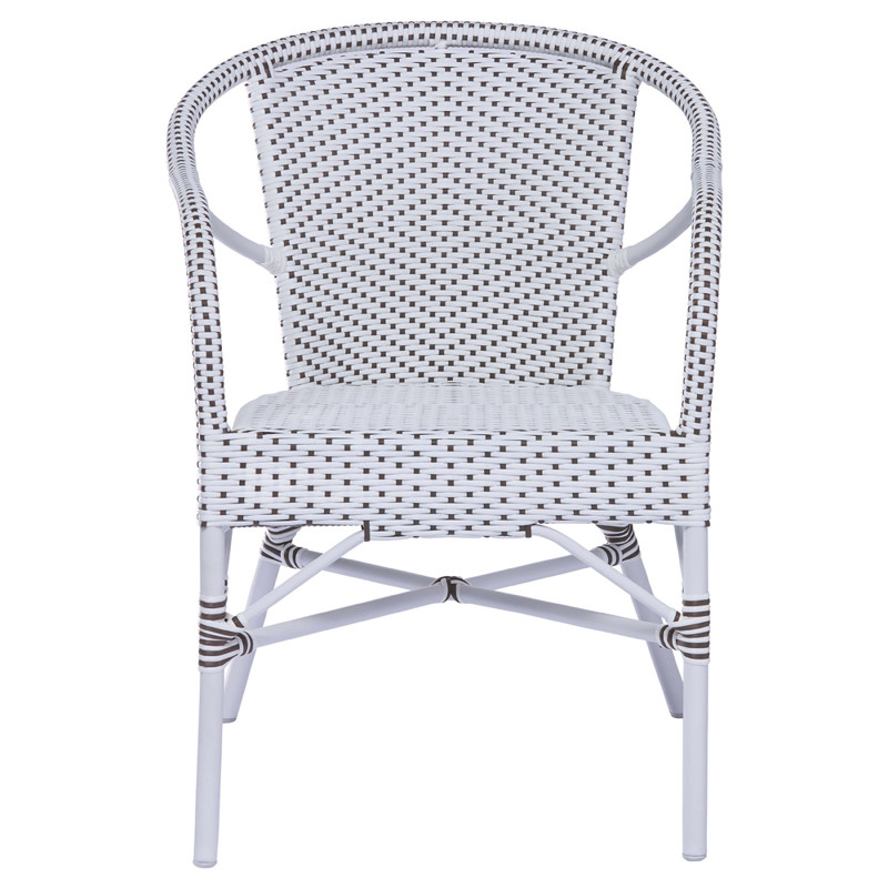 Clara Coastal Beach White Woven Aluminum Outdoor Arm Chair