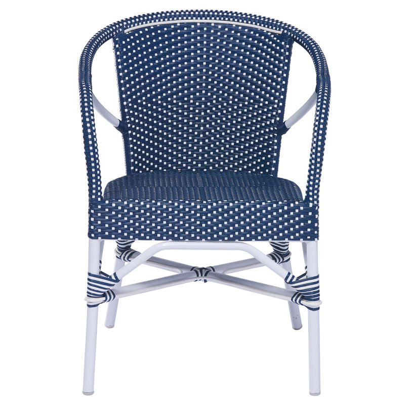 Clara Coastal Beach Navy Blue Woven Aluminum Outdoor Arm Chair