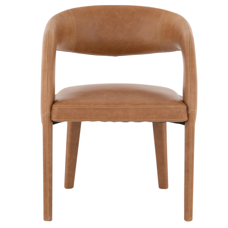 Alexander Mid Century Modern Brown Upholstered Leather Dining Arm Chair