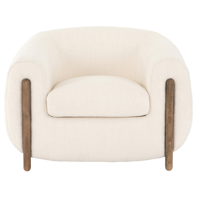 Riley Mid Century Cream Performance Brown Wood Barrel Chair